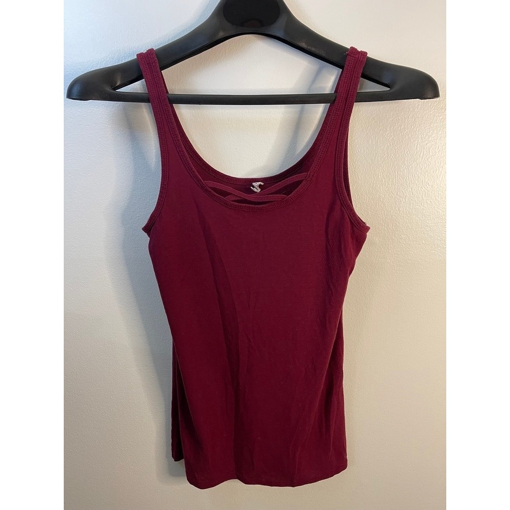 SO Girls Burgundy Lattice Strappy Scoop Neck Tank Top Size Large L Maroon Wine